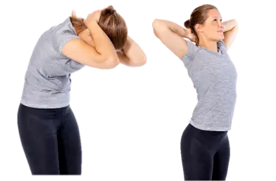 Nainen tekee pyöristys ja ojennus -harjoitetta